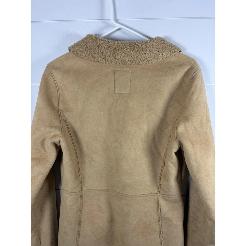 Vintage Y2K Old Navy Trench Coat Jacket Faux Suede Sherpa Lined Sz M Penny Lane - Picture 11 of 13
